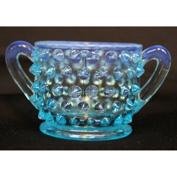 2 Pc Fenton Glass Mini Hobnail Creamer Jug Sugar Bowl Set Opalescent Star - Picture 8 of 13